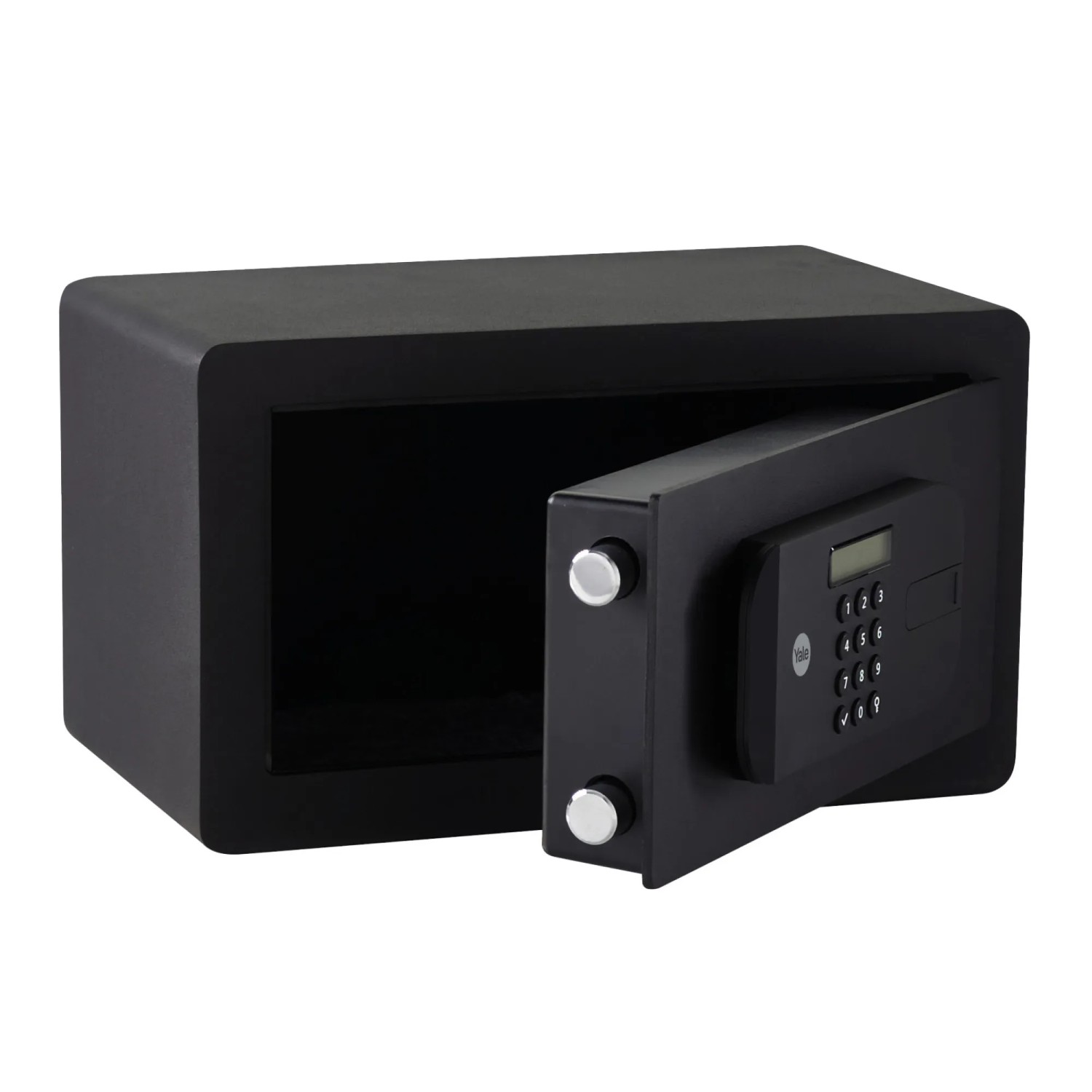 Offener, schwarzer Yale Tresor High Security Safe 9,6 l mit Code-Eingabe.