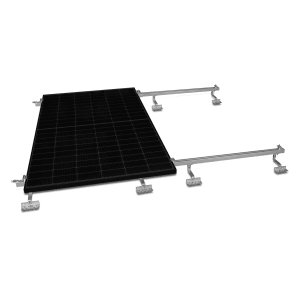 Vale Balkonkraftwerk Halterungsset für Ziegeldach, alugrau, mit Solarmodul auf Aluminiumschienen.