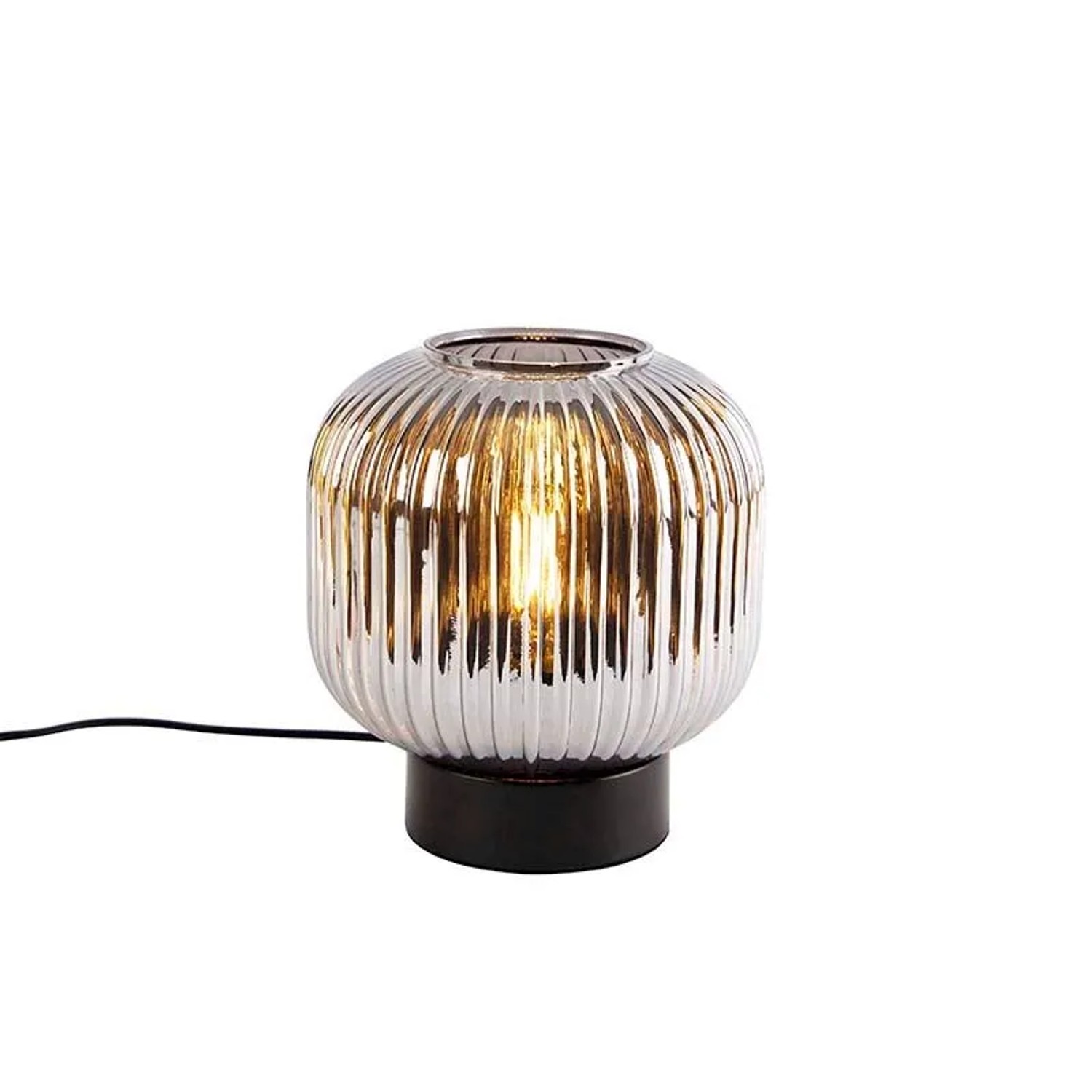QAZQA Art Deco Tischlampe Schwarz mit Rauchglas Karel