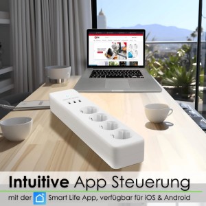 Echos Eco-4131 Smarte 4-fach WLAN-Steckdosenleiste 2.0 Meter 3xUSB