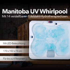 Canadian Spa Manitoba UV Whirlpool für 4 Personen, 170x152x73cm, mit Hydrodüsen und LED-Beleuchtung.
