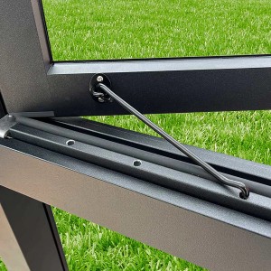 Detailaufnahme: SunElements Fenster Doppelstegplatte Anthrazit-Metallic für SunGarden Gewächshaus.