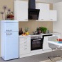 Flex-Well Küchenzeile Wito 220 cm in Weiß mit Elektrogeräten und hellblauen Kühlschrank.