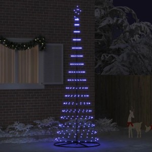 Blauer vidaXL LED Weihnachtsbaum aus Metall, 302 cm hoch, mit leuchtenden Lichtern im Garten.