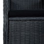 Detailansicht eines dunkelgrauen Gartenstuhls aus Rattan mit schwarzem Sitzkissen, Teil der vidaXL 5-tlg. Essgruppe.