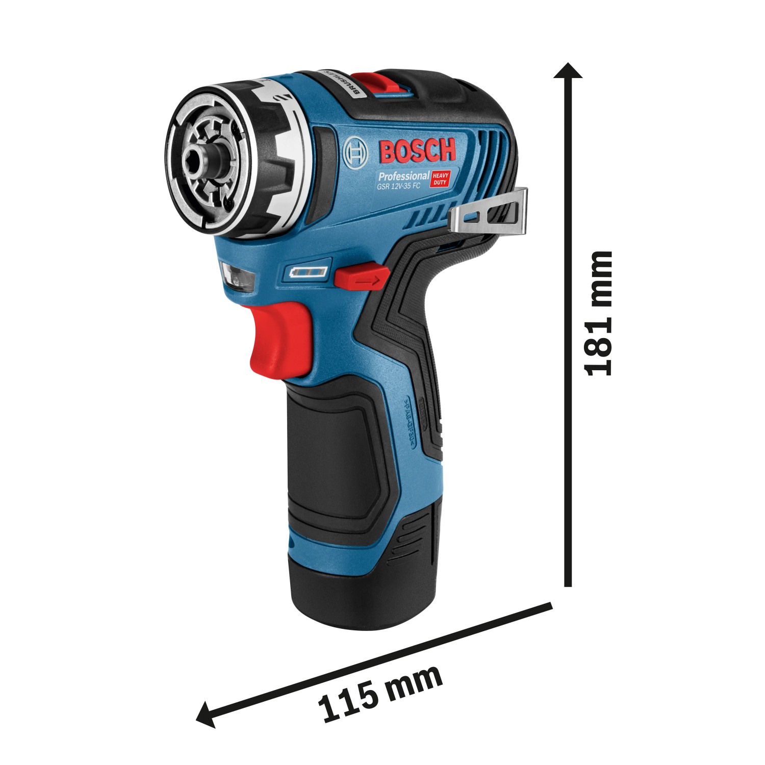 Bosch Professional GSR 12V-15 FC Akku-Bohrschrauber mit Maßen 115x181mm.