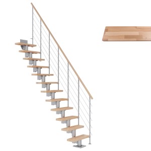 Dolle Mittelholmtreppe Dublin, Buche perlgrau, mit Edelstahlgeländer und 11 Stufen. Ideal für den Selbsteinbau.