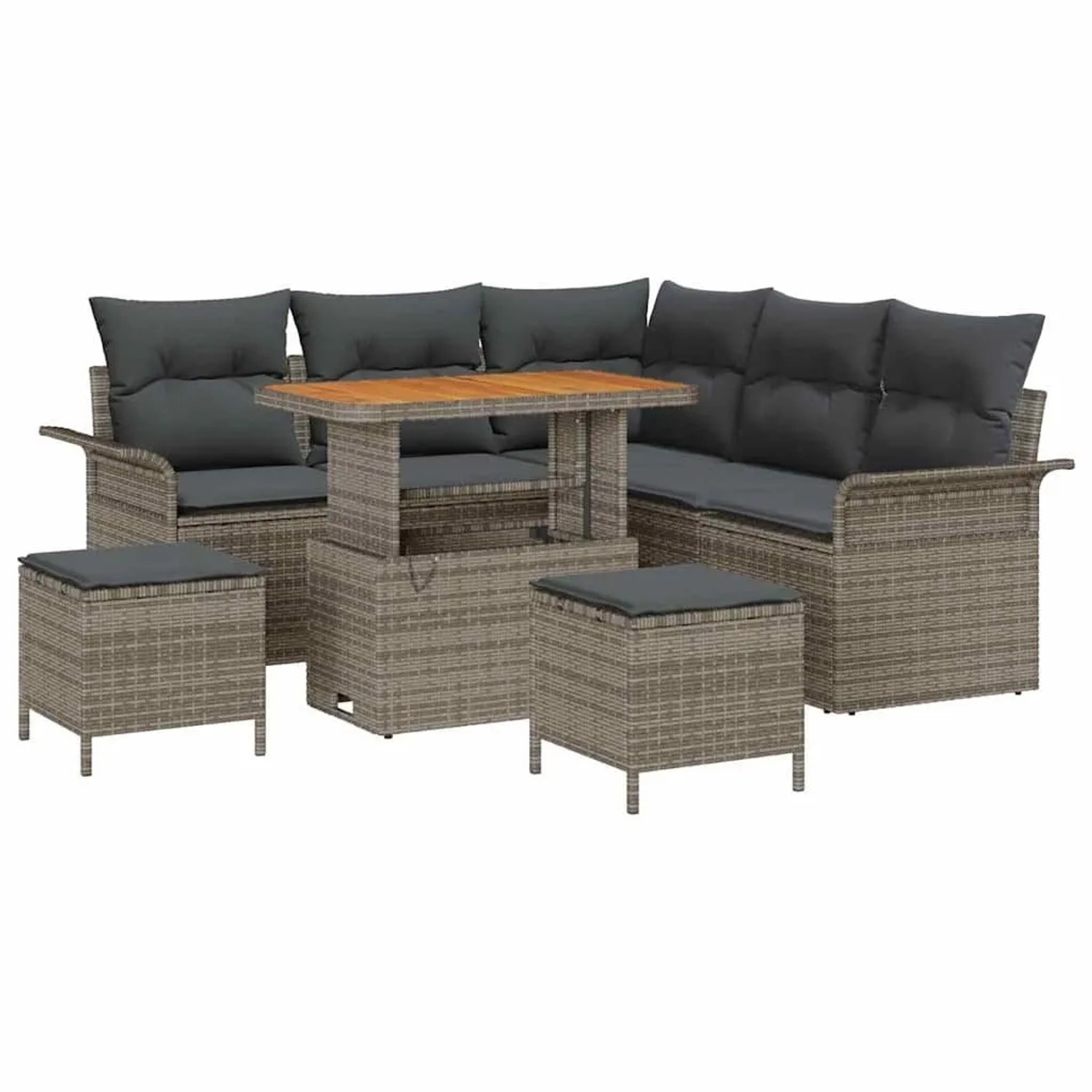 vidaXL Garten-Sofa-Set mit Kissen mit Speicher 8-Tlg Grau 3364088