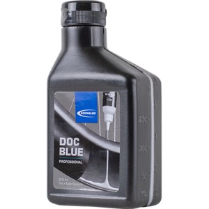 Schwarze 200ml Flasche Schwalbe DOC BLUE Professional Reifendichtmittel für Fahrradreifen und Tubeless-Systeme.