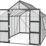 Vitavia Gewächshaus Olymp 9900, 9,9 m², schwarz, mit geöffneten Doppeltüren und Fundamentrahmen.