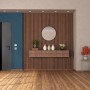 Moderne, anthrazitfarbene Splendoor Haustür ThermoSpace Prime Dublin mit Glaseinsatz in Wohnraum-Szene.