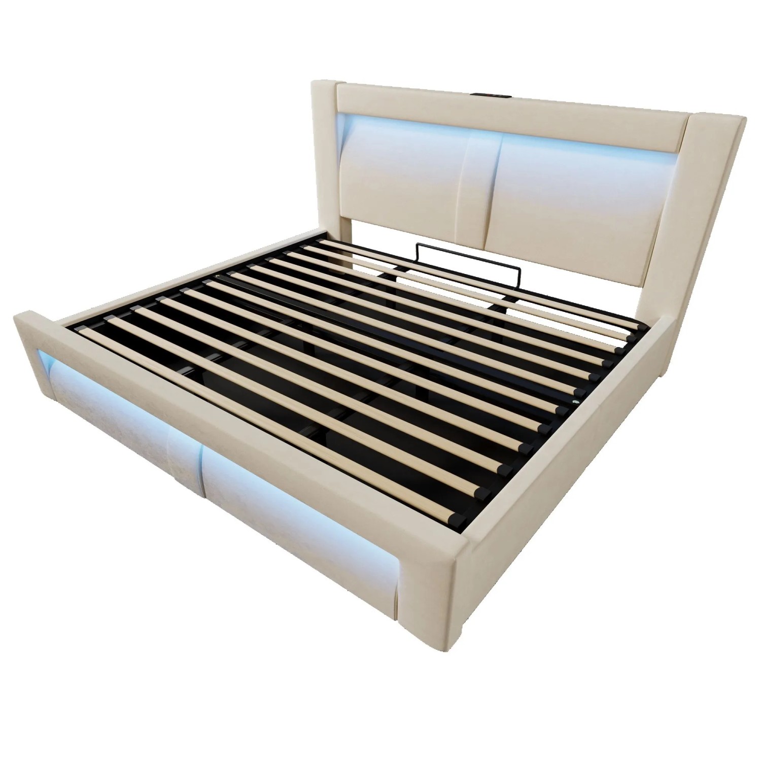 Merax Polsterbett 180x200cm LED USB-C Hydraulik Beige