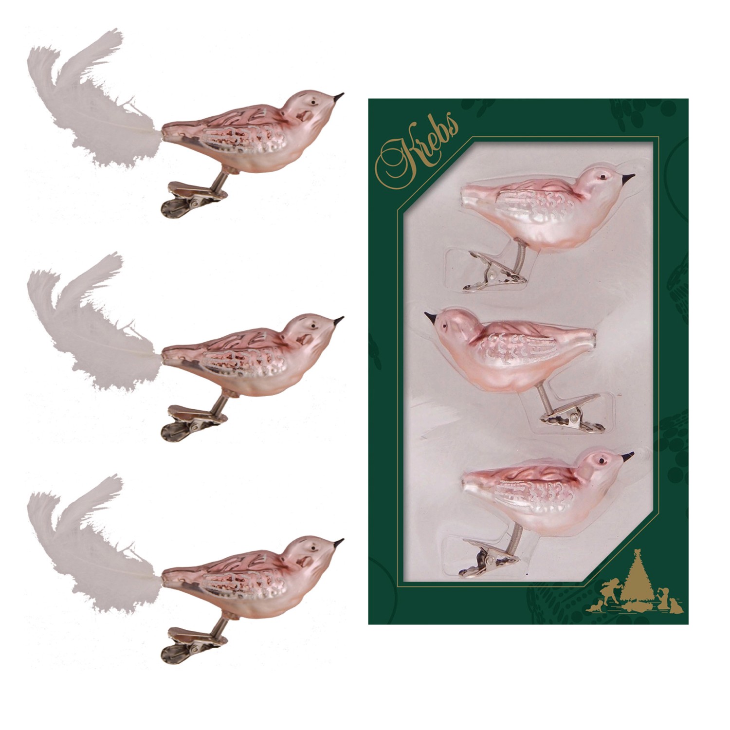 Krebs Glas Lauscha Baumschmuck Korallenvögel Rosa 9cm