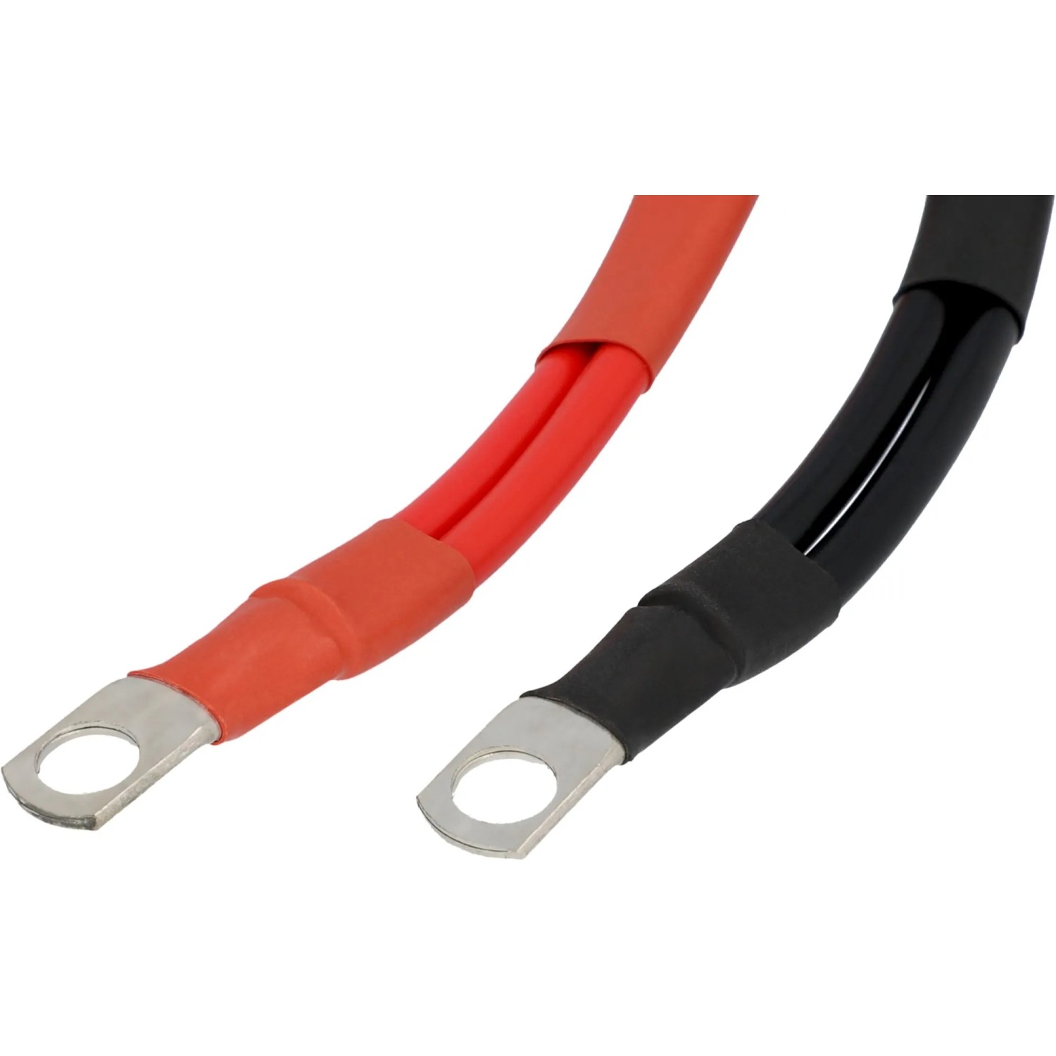 Rote und schwarze Anschlusskabel mit Ringösen für AEG Spannungswandler.