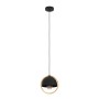 Schwarze Eglo Pendelleuchte Callow mit Holzring, Ø 23 cm, für E27 Leuchtmittel.