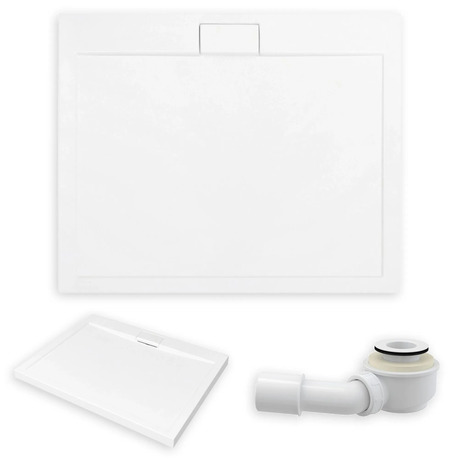 KOLMAN DUSCHWANNE Rechteckig Weiß 140x90 cm Set mit Ablaufgarnitur