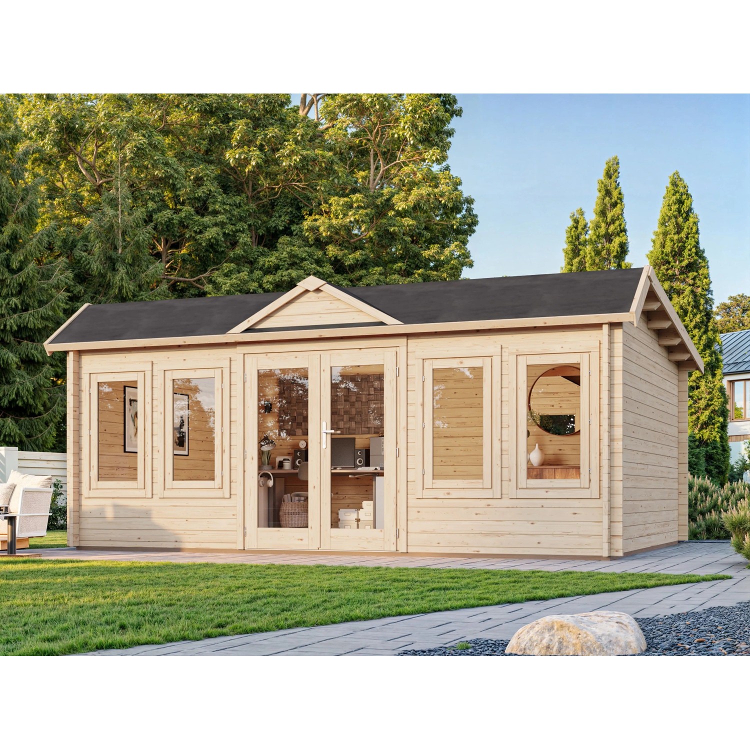 Palmako Gartenhaus Claudia Pent 530 x 380 cm Lackiert Hellgrau-Anthrazit FS günstig online kaufen