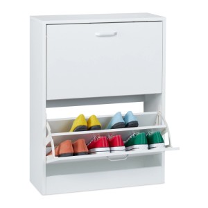 Relaxdays Schuhschrank Kipper Spanplatte Weiß mit Wandbefestigung 79 cm x 60 cm x 24 cm 14 kg