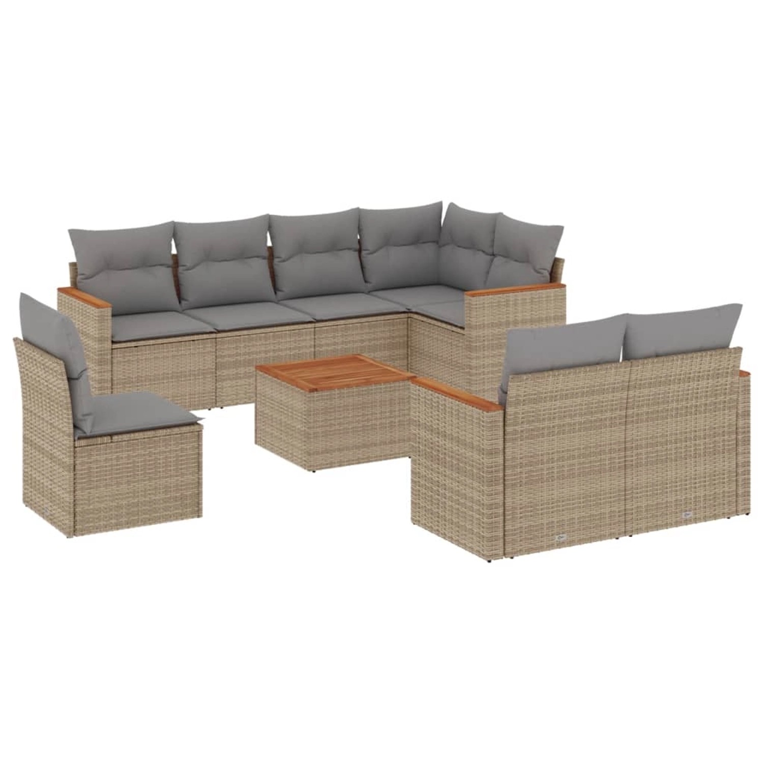 vidaXL 9-Tlg Garten-Sofagarnitur mit Kissen Beige Poly Rattan 3226171
