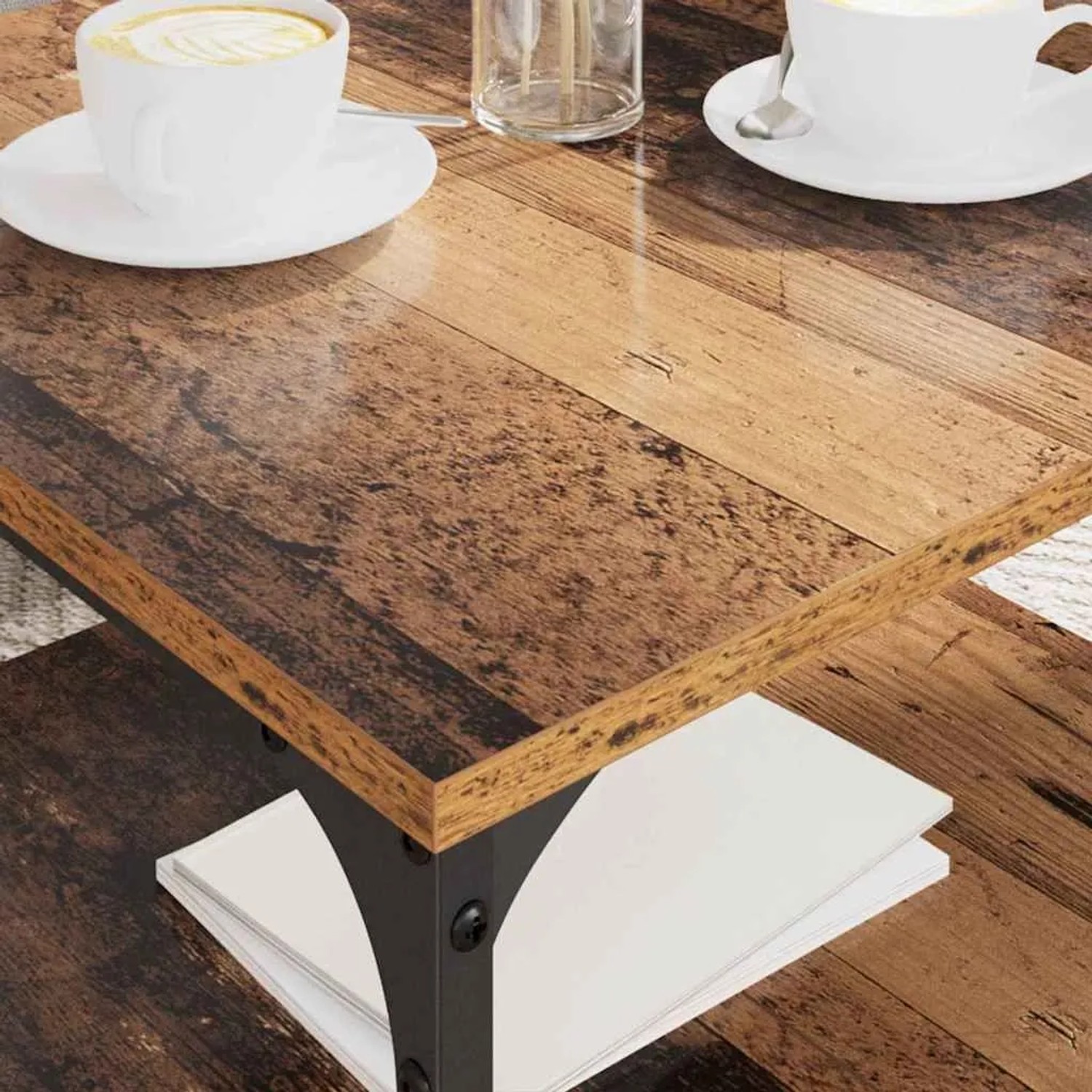 vidaXL Couchtisch in Altholz-Optik mit Metallrahmen und Regal. Rustikale Holzwerkstoff-Oberfläche für Wohnzimmer.