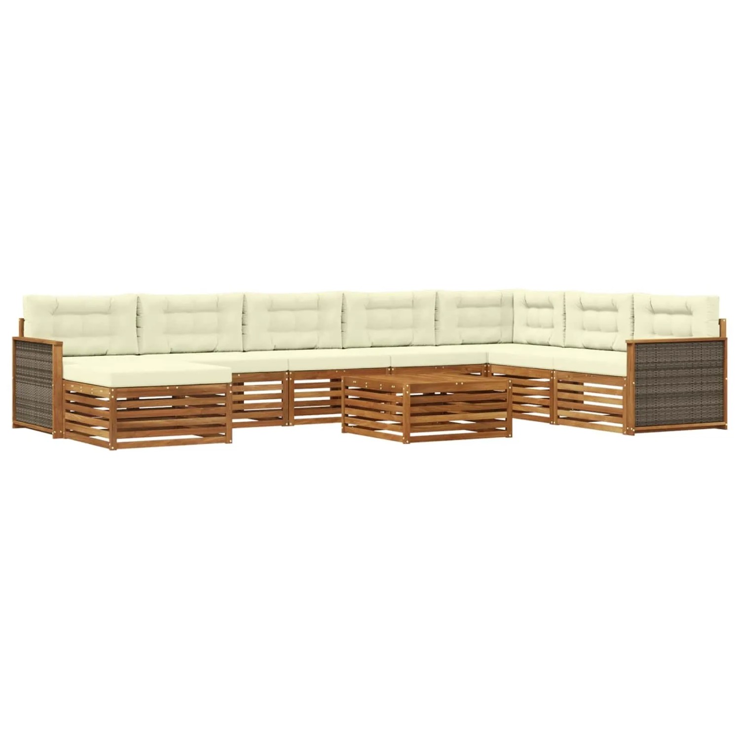 vidaXL Outdoor-Sofagarnitur 9 Stk Natur und Creme Massivholz Akazie 3383738
