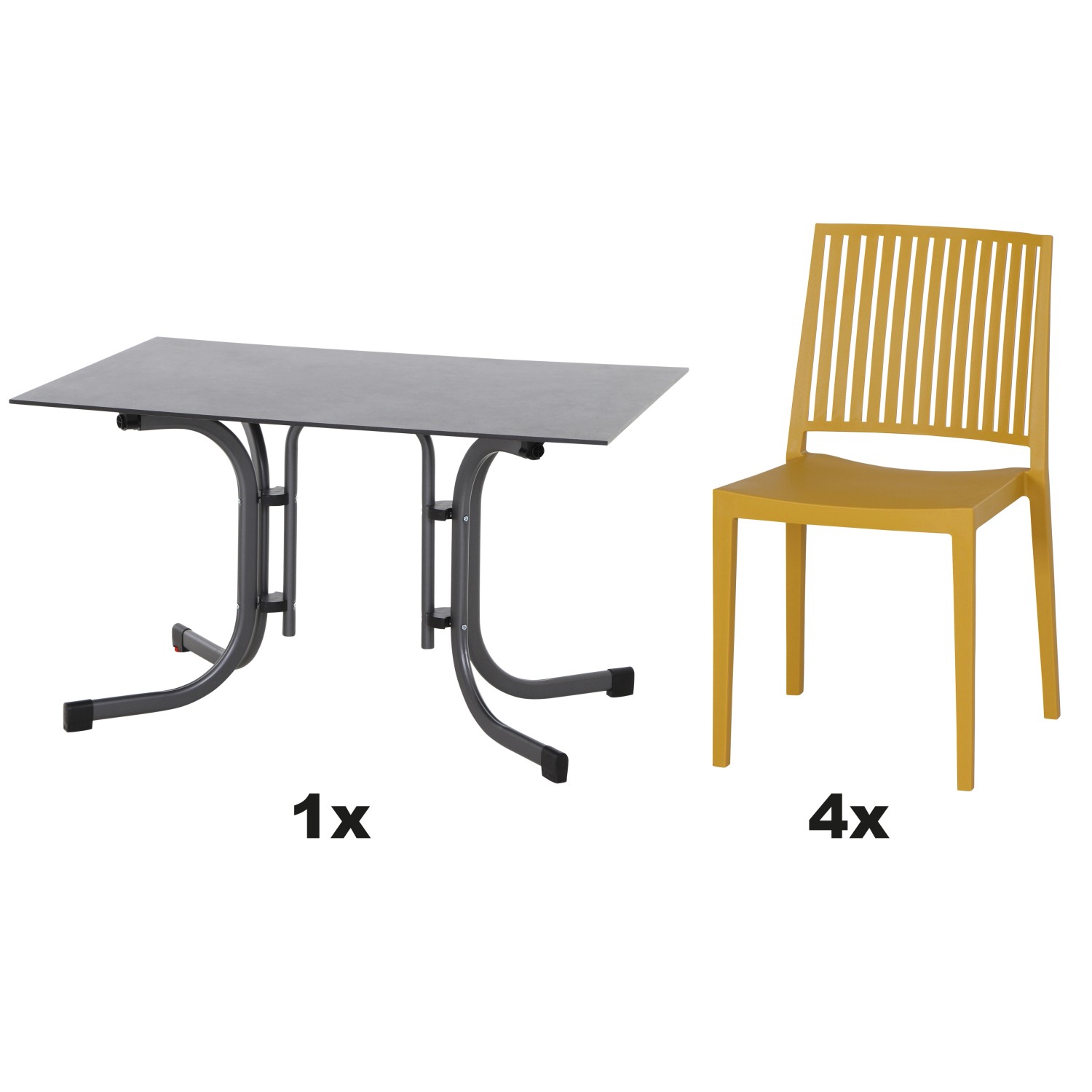 Siena Garden Gartenmöbel Set Lane 5-teilig 4 Stühle und 1 Tisch 120 cm Mustard