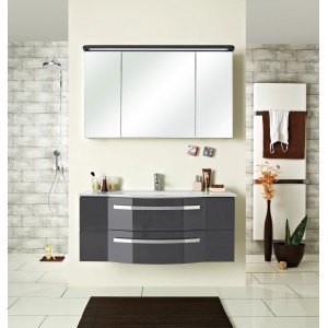 Pelipal Badmöbel-Set Serie 4005, 117 cm, Steingrau Hochglanz mit Waschbecken und Spiegelschrank.