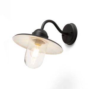 Rendl Retro Außenwandleuchte Beacon, schwarz, mit leuchtendem Strukturglas und E27 Fassung, IP44.