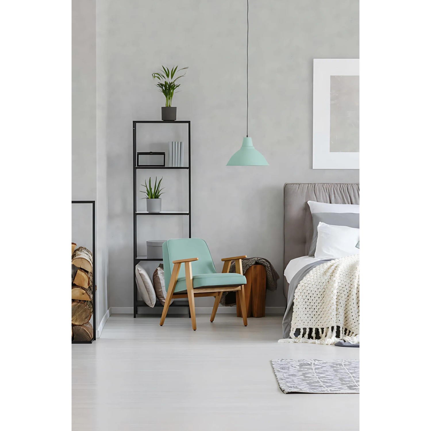 Uni Tapete Silber (PROFHOME 376542-GU) im modernen Schlafzimmer.