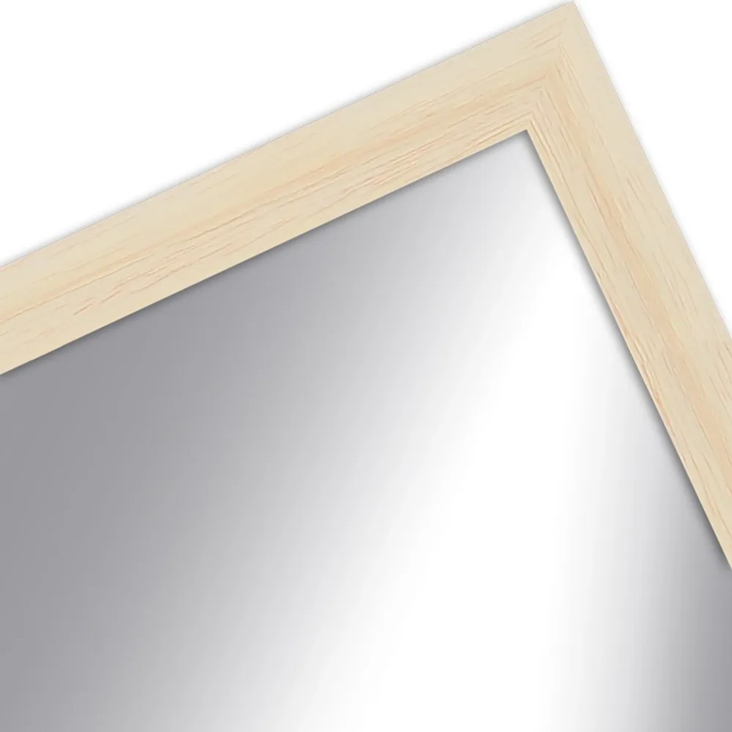 Wandspiegel (53x63 cm) mit hellem Holzrahmen im modernen Stil.