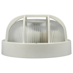 Weiße LED-Rundleuchte mit Kunststoffkorb, 18,5 cm Durchmesser, für Keller und mehr.