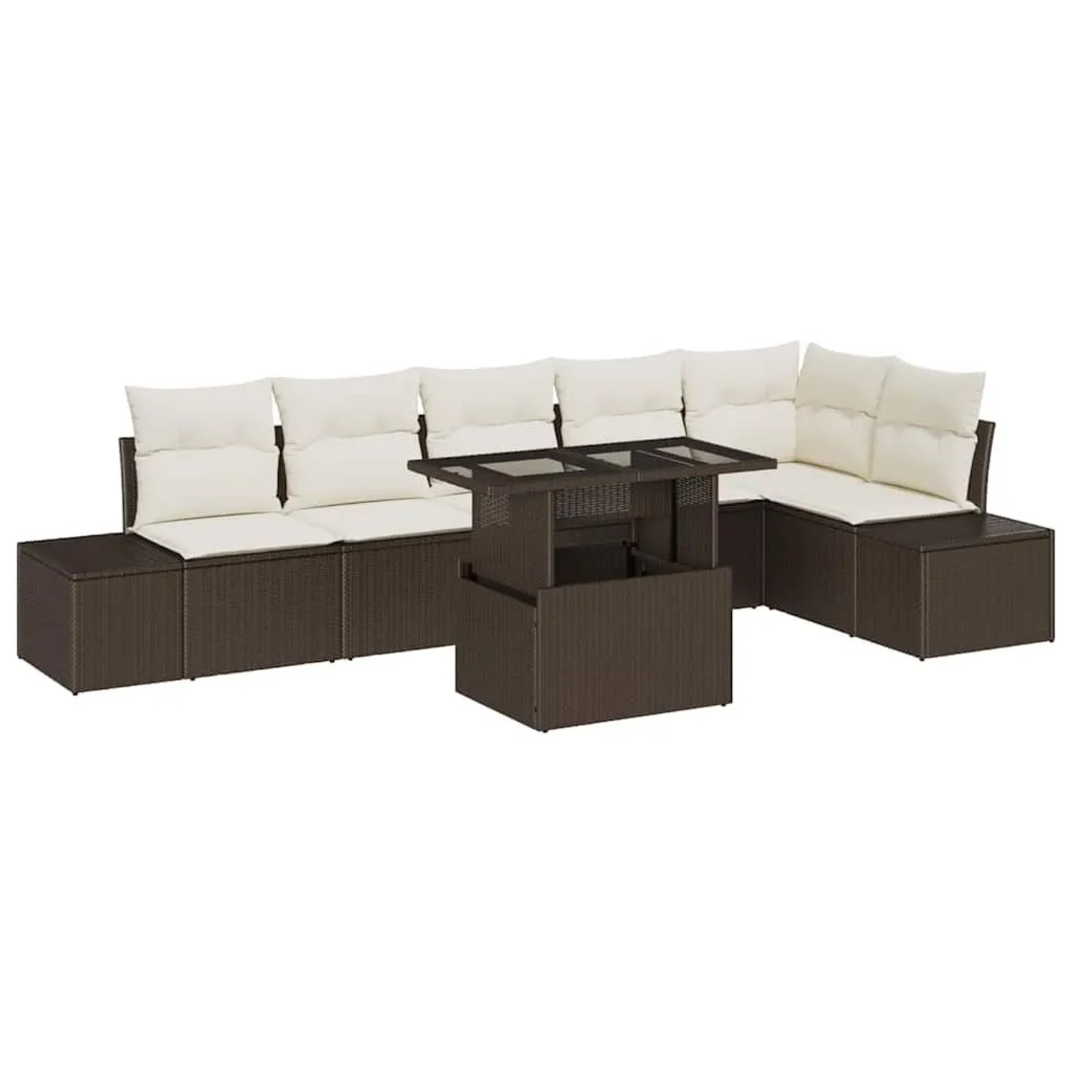 vidaXL Garten-Sofa-Set mit Kissen mit Speicher 7-Tlg Braun und Creme 3349194