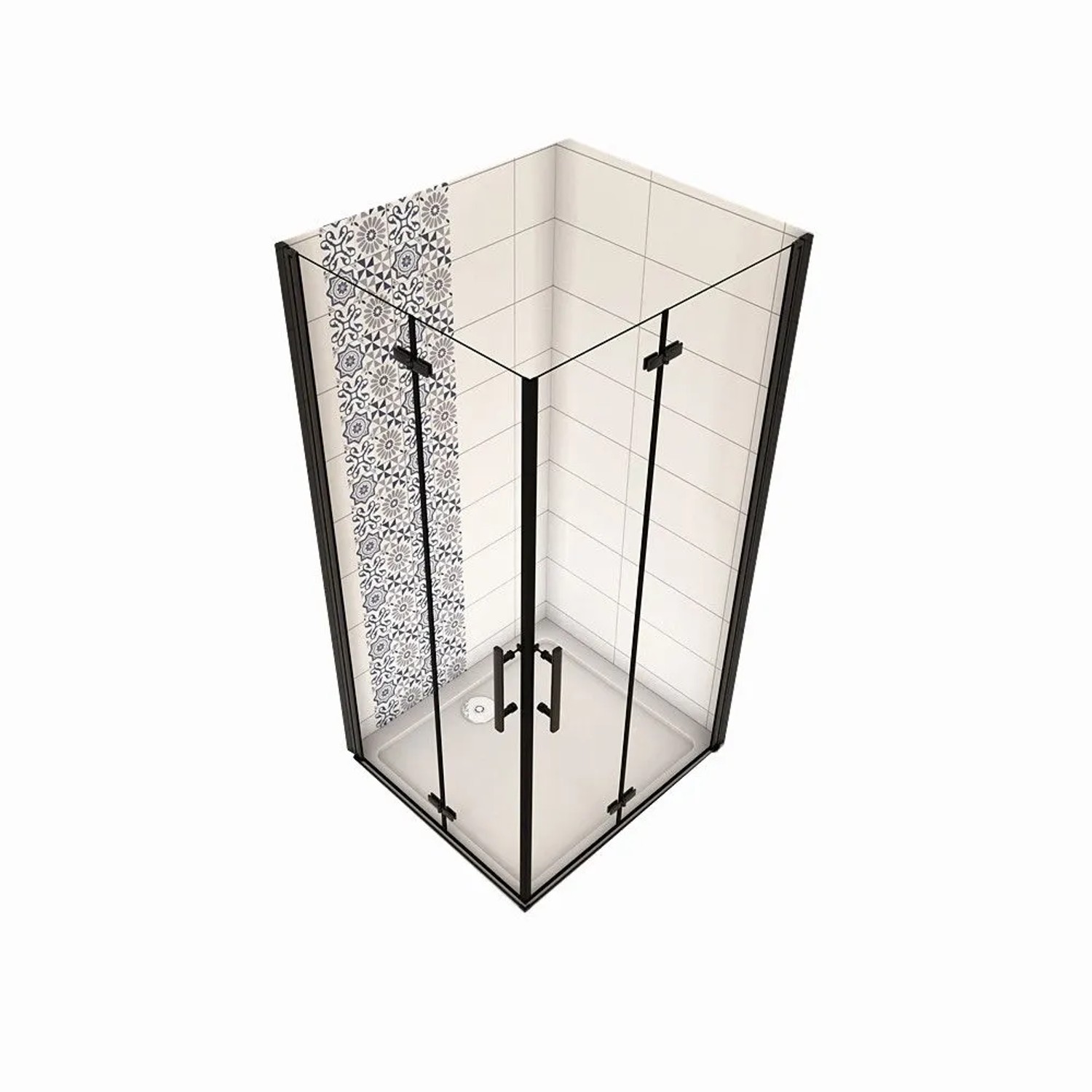 Duschparadies Duschkabine Eckeinstieg 85 x 80 x 195cm Falttürx2 Schwarz Pendeltür 6mm Nano Glas Dusche