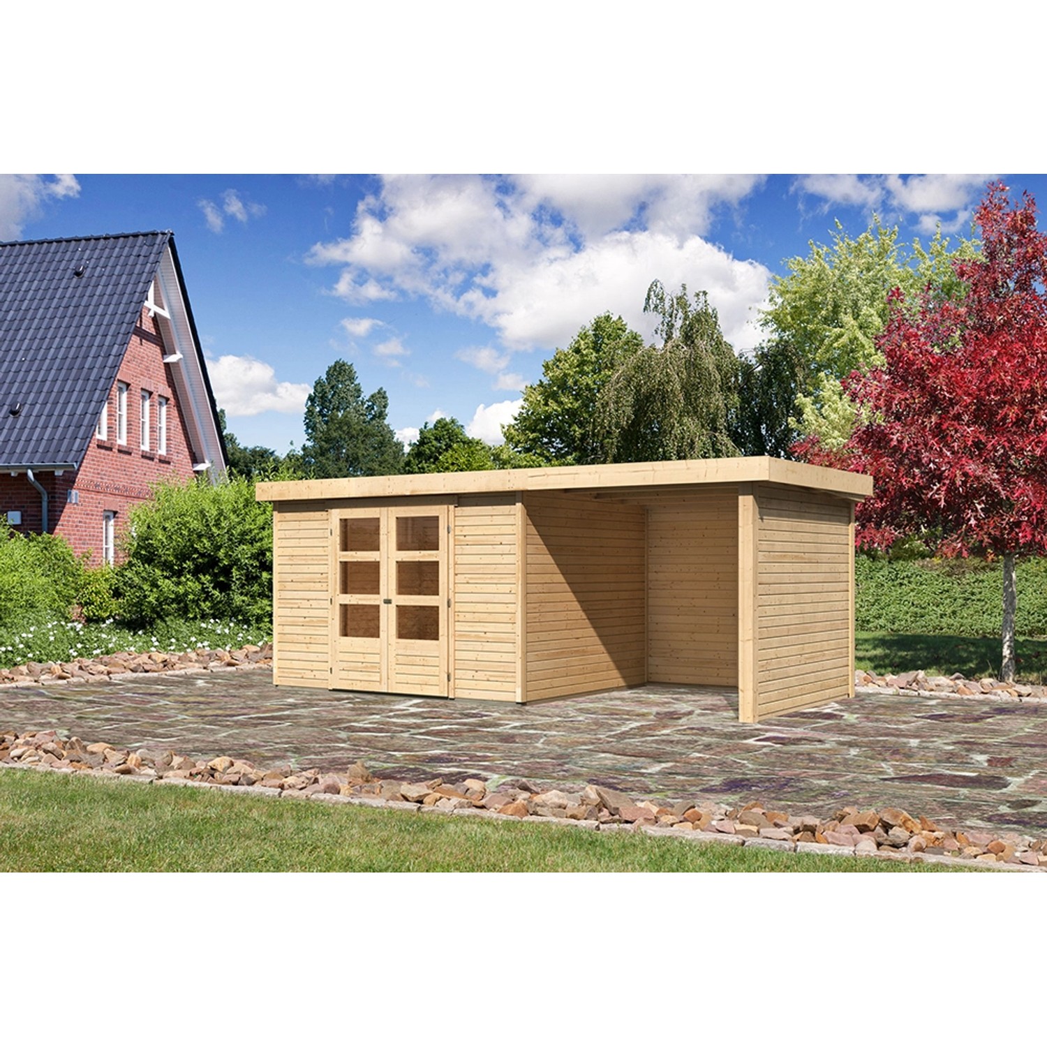 Karibu Holz-Gartenhaus Boras Natur Flachdach Unbehandelt 298 cm x 242 cm günstig online kaufen