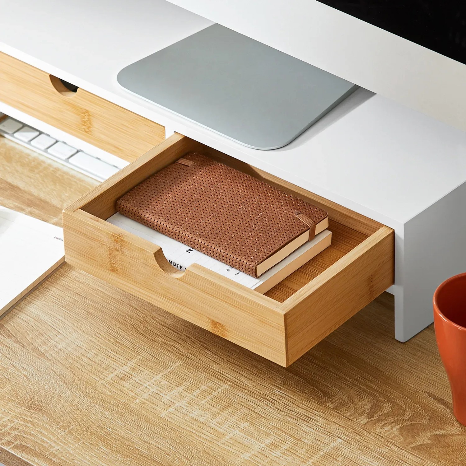 SoBuy Monitorständer mit 2 Schubladen Monitorerhöhung für Schreibtisch 47x11x18cm BBF02-WN_6