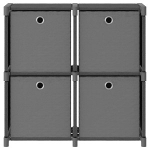 Graues Würfelregal mit 4 Fächern und Stoffboxen von VidaXL, ideal als Wandregal.