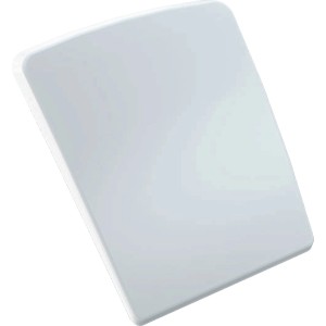 Weißer Geberit Pareo Urinal-Deckel mit verchromten Messing-Scharnieren.