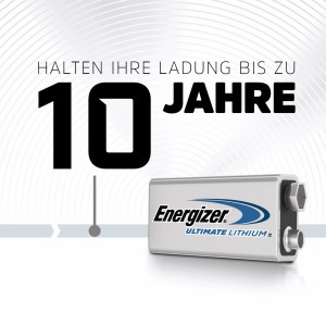 Energizer Ultimate Lithium 9V Batterie, hält bis zu 10 Jahre, ideal für Rauchmelder.