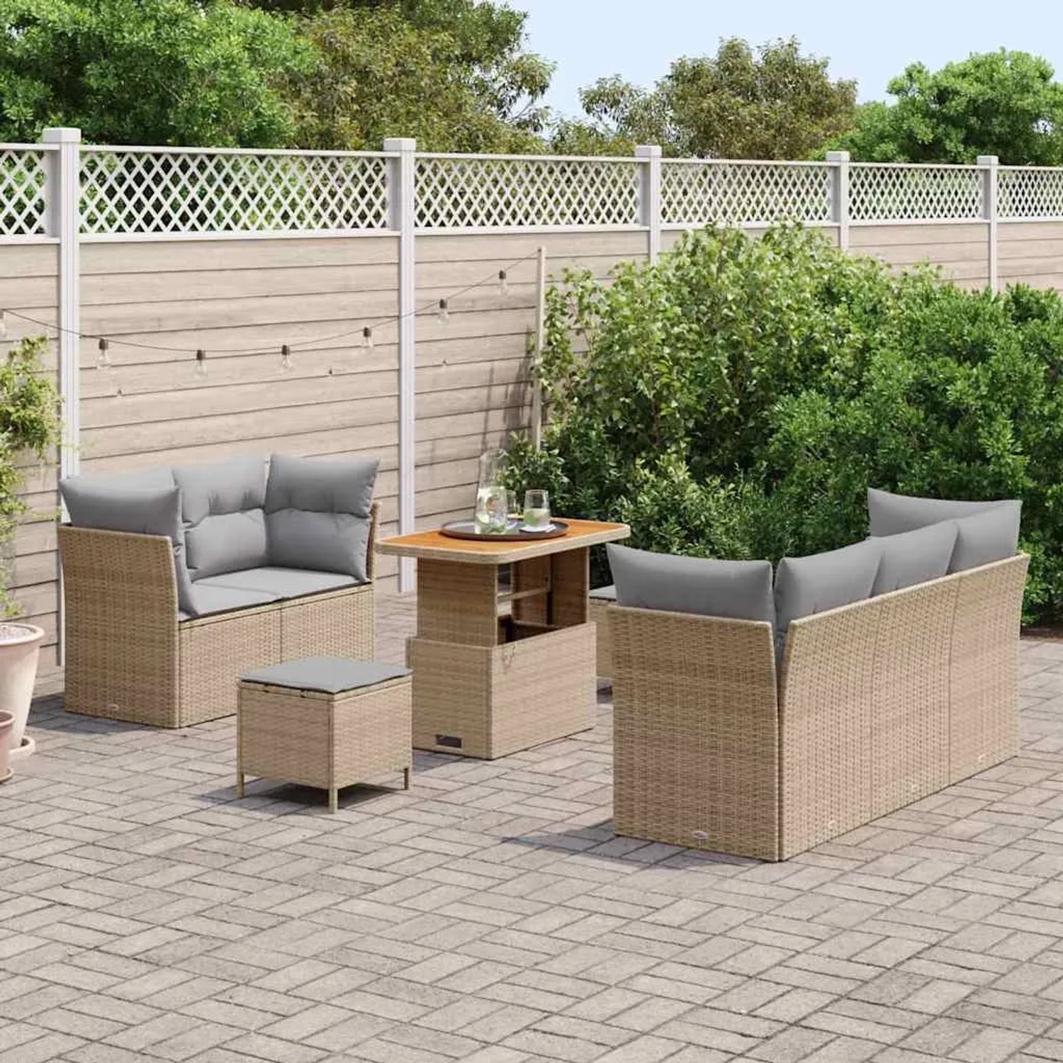 vidaXL Rattan Lounge Set 3361432 Höhenverstellbar 8-tlg Beige Poly ...