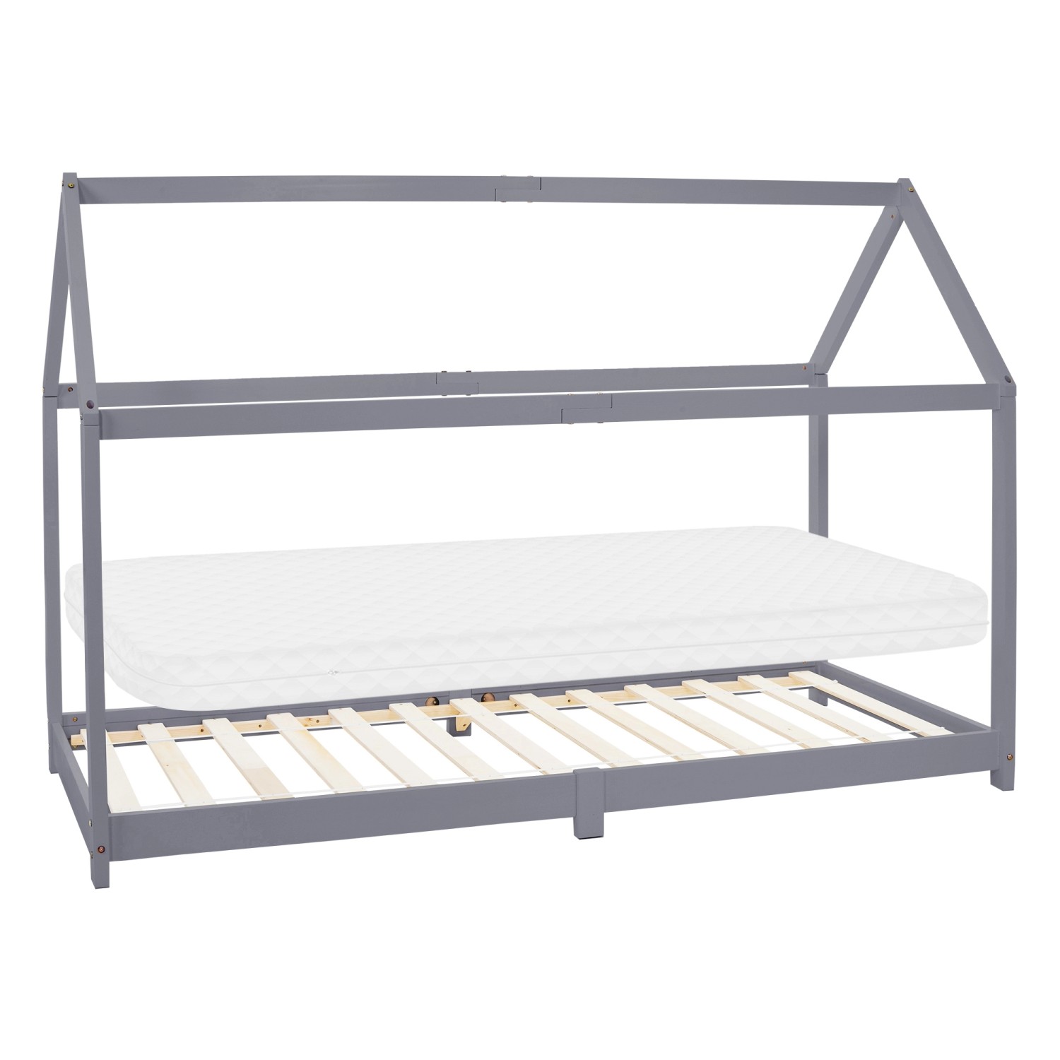 ML-Design Kinderbett 90x200 cm Hellgrau mit Matratze H10 cm Dach