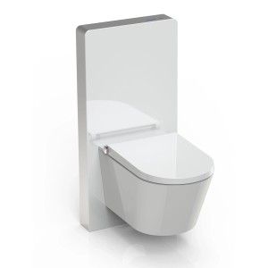 Glasdeals Sensor-Sanitärmodul für Wand-WC, Weißglas. Berührungslose Spülung, 2-Mengen. Inkl. Betätigungsplatte.