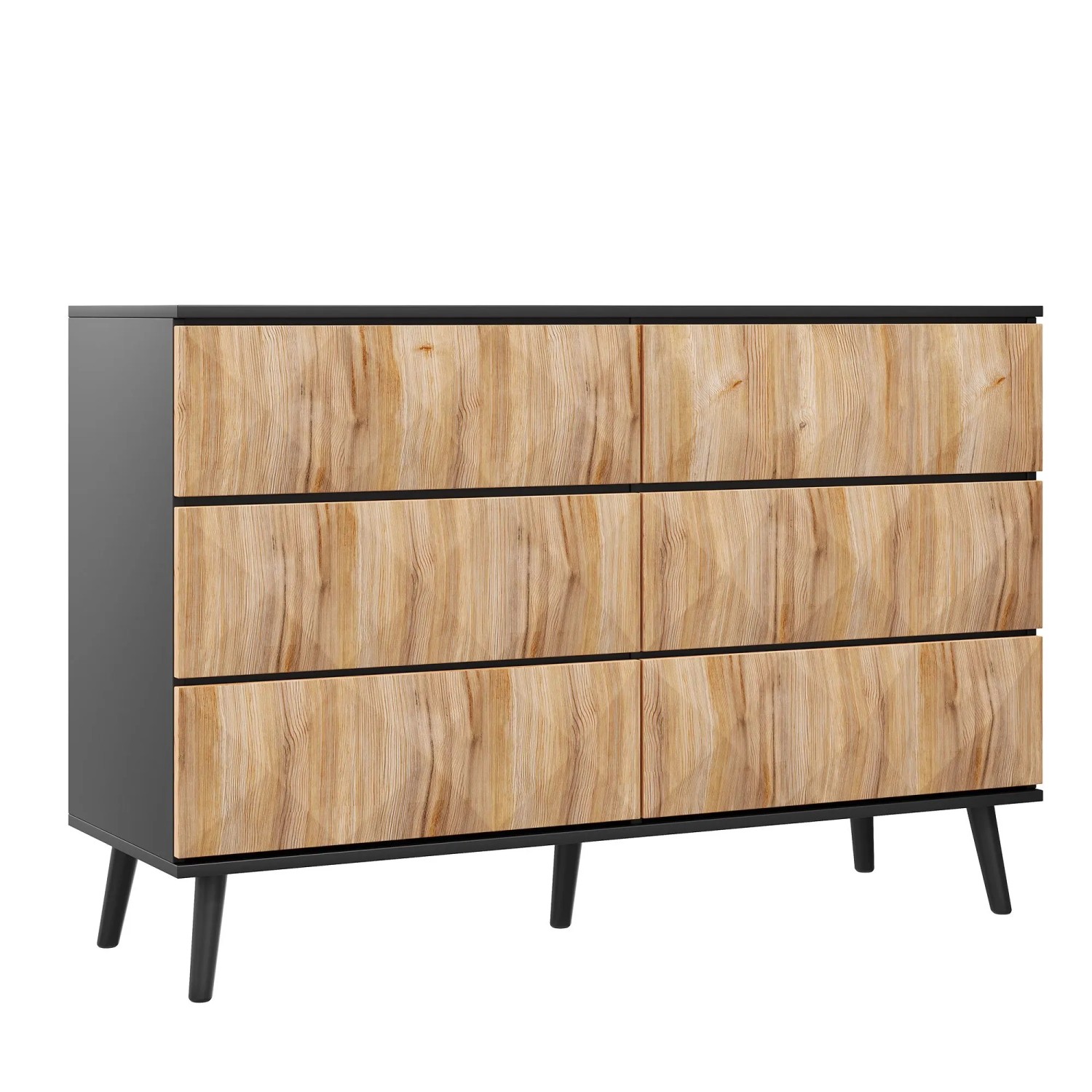 okwish Sideboard mit Erhabenen Türen Wohnzimmer 120x40x85cm Schwarz Natur