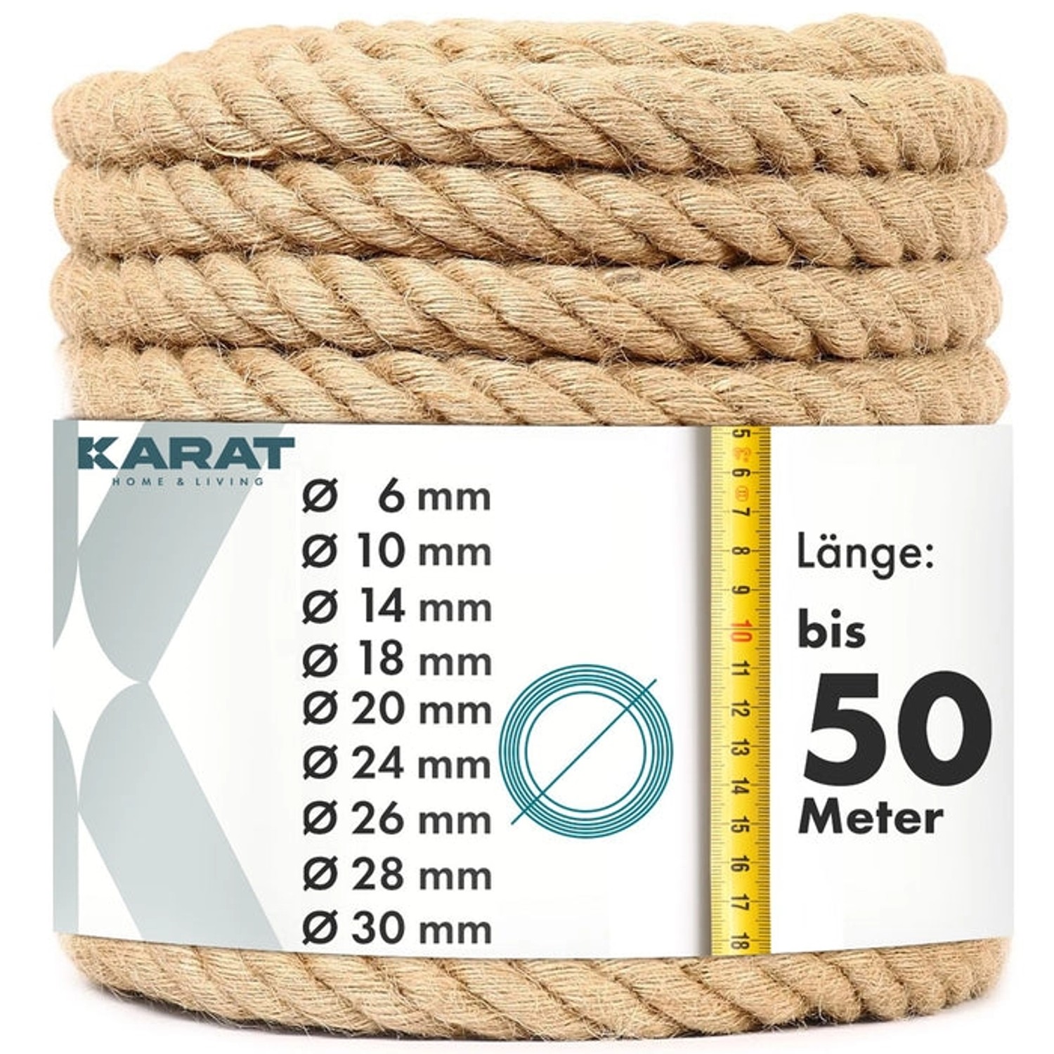 Karat Juteseil Ø 14 mm Kletterseil Extra Stark Universell Einsetzbar Länge 30 Meter