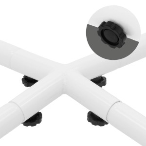 Detailaufnahme des weißen ML-Design Hängesesselgestells aus Stahlrohr mit Stellfüßen.