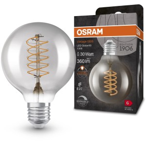 Osram LED-Leuchtmittel E27 in Globeform, 4,8W, Vintage-Design mit Glühfadenoptik.