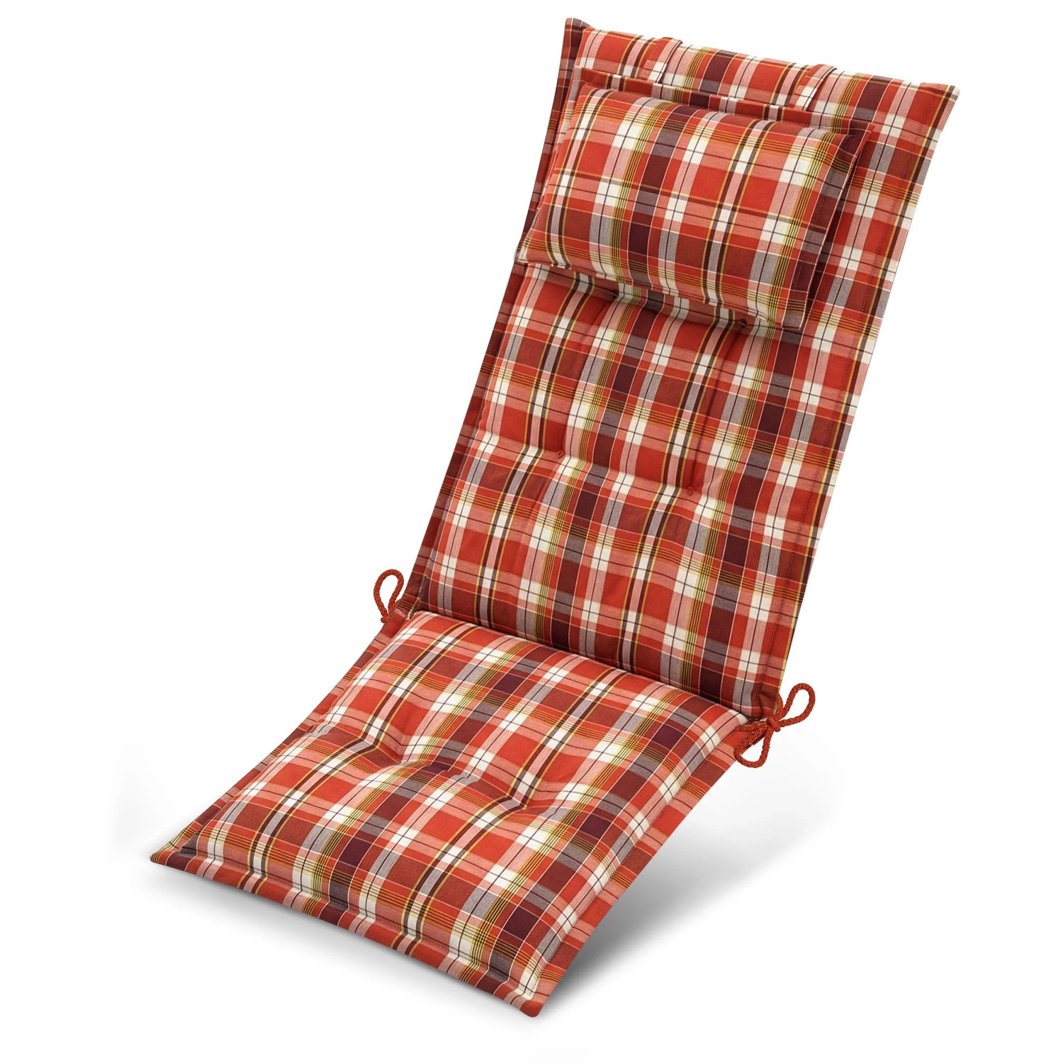 Beautissu Premium Hochlehnerauflage 120x50x7cm Orange-Rot-Grün-Kariert