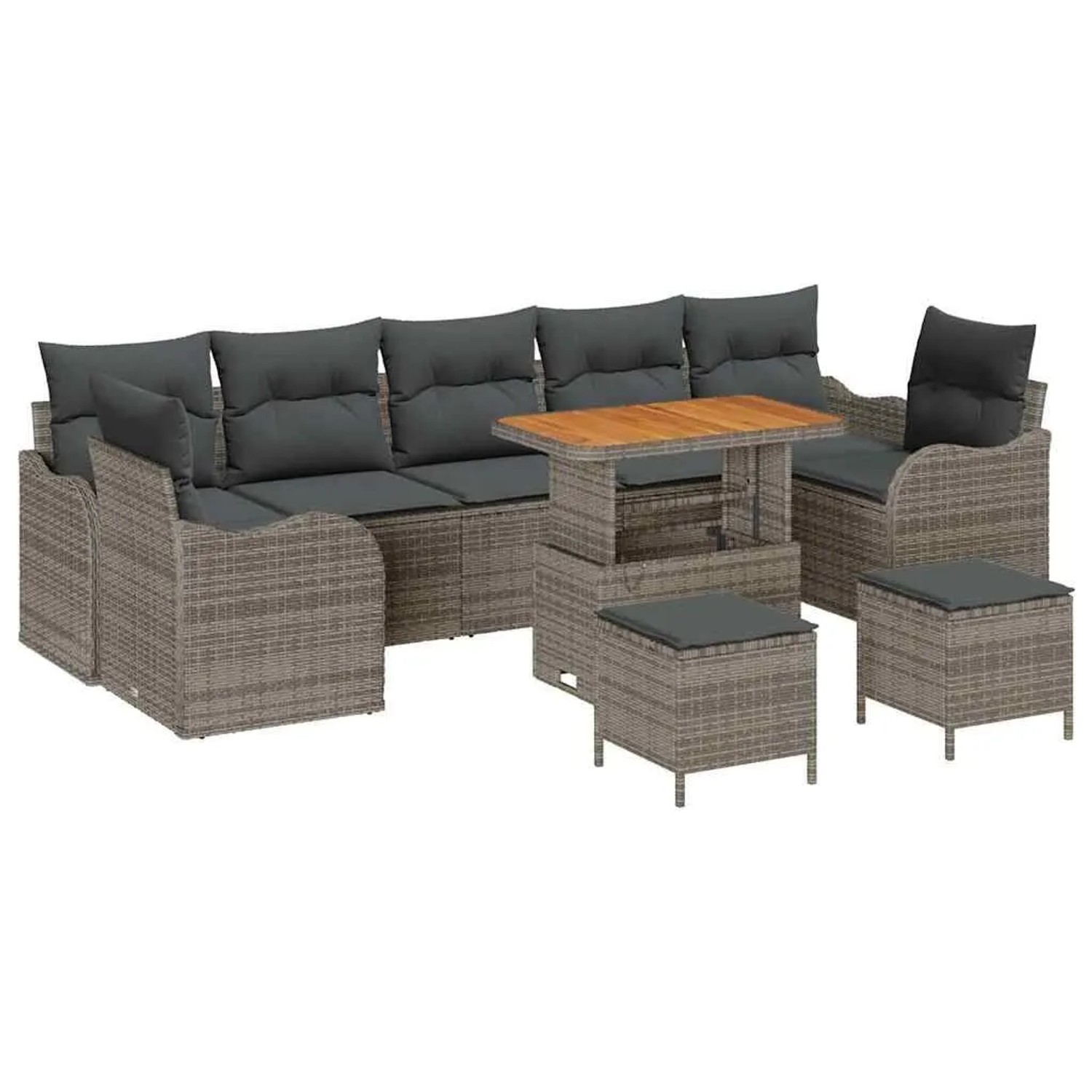 vidaXL Garten-Sofa-Set mit Kissen mit Speicher 10-Tlg Grau 3364203