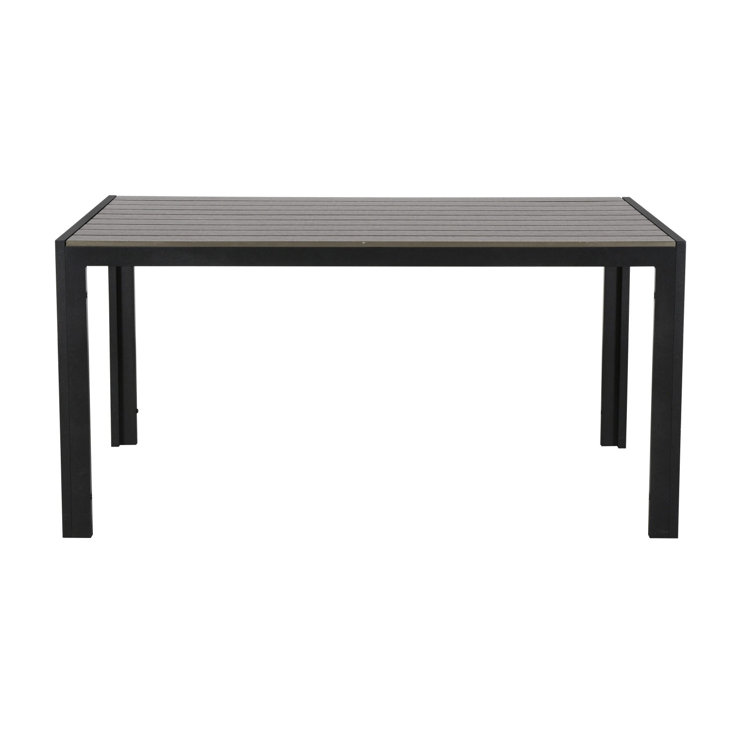 Schwarzer ebuy24 Cirl Gartentisch, 150 cm, mit grauer Tischplatte.