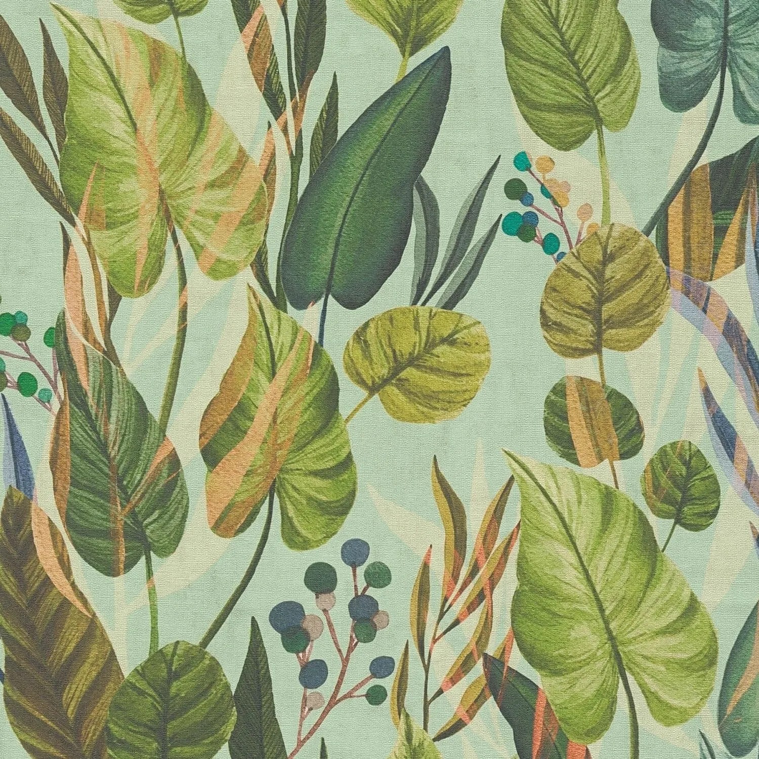 PROFHOME 782191-GU Natur Tapete Floral Matt Grün Gelb-Grün Blau Beige 0,53 m x 10,05 m 5,33 m2