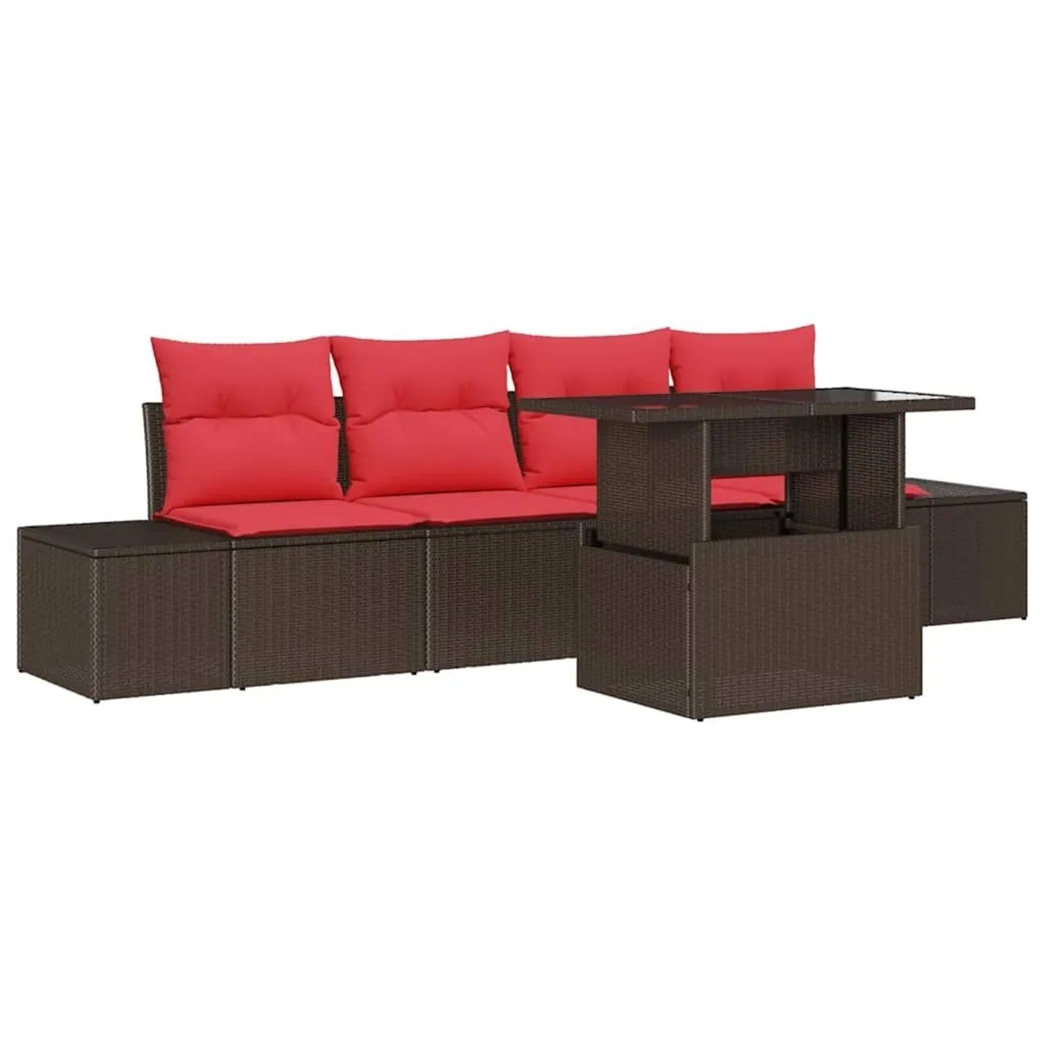 vidaXL Sofa Set mit Kissen 5 Stk Braun und Rot Poly-Rattan 3349090